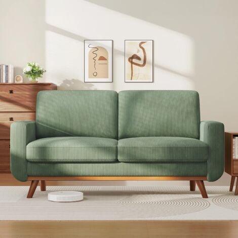 Divano a 2 posti in velluto a coste con legno massello, divano moderno a due posti con seduta extra profonda per soggiorno, 173x76x89 cm, verde