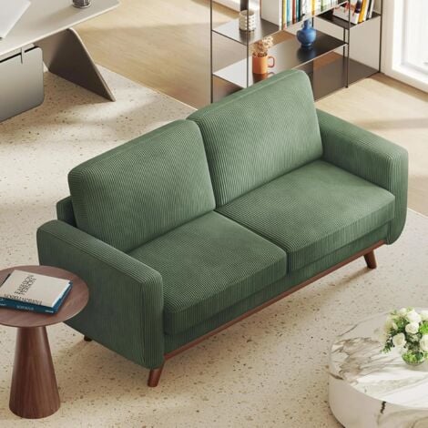Divano a 2 posti in velluto a coste con legno massello, divano moderno a due posti con seduta extra profonda per soggiorno, 173x76x89 cm, verde