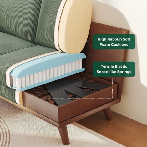 Divano a 2 posti in velluto a coste con legno massello, divano moderno a due posti con seduta extra profonda per soggiorno, 173x76x89 cm, verde