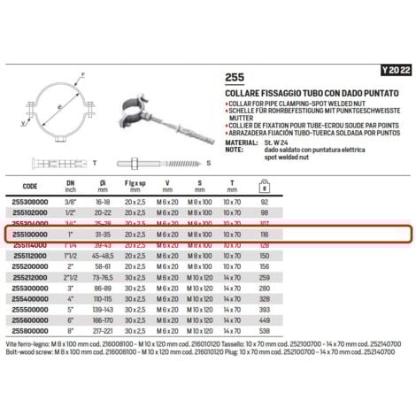 Collare ø1" fissaggio tubo ø31÷34 con dado puntato 255100000