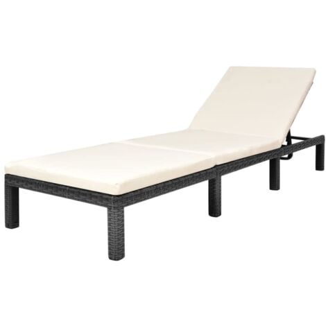 vidaXL Lettino Prendisole con Cuscino in Polyrattan Nero