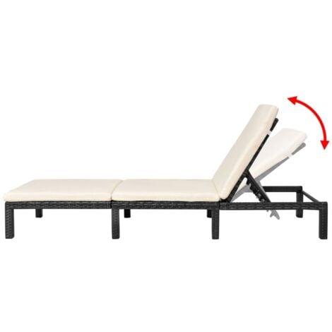 vidaXL Lettino Prendisole con Cuscino in Polyrattan Nero