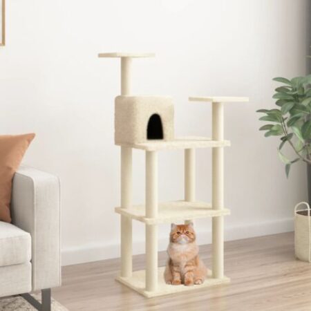 vidaXL Albero per Gatti con Tiragraffi in Sisal Crema 118,5 cm