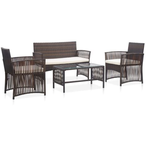 vidaXL Set Divani da Giardino 4 pz con Cuscino in Polyrattan Marrone