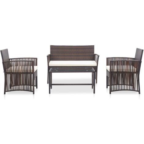 vidaXL Set Divani da Giardino 4 pz con Cuscino in Polyrattan Marrone