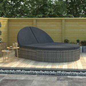 vidaXL Lettino Prendisole a 2 Posti con Cuscini in Polyrattan Grigio