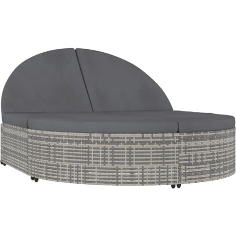 vidaXL Lettino Prendisole a 2 Posti con Cuscini in Polyrattan Grigio