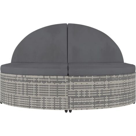 vidaXL Lettino Prendisole a 2 Posti con Cuscini in Polyrattan Grigio