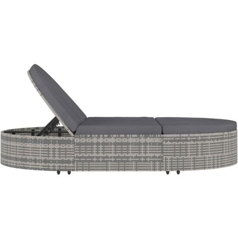 vidaXL Lettino Prendisole a 2 Posti con Cuscini in Polyrattan Grigio