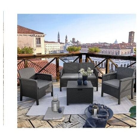 Set salotto da esterno 4 posti BICA Venezia 2 antracite con divano, poltrone e tavolino porta cuscini