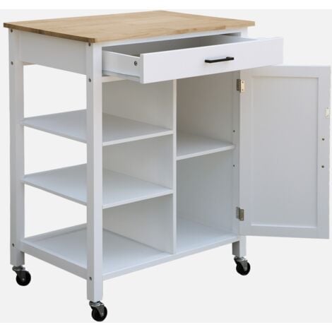 Carrello da cucina in legno di gomma con manico