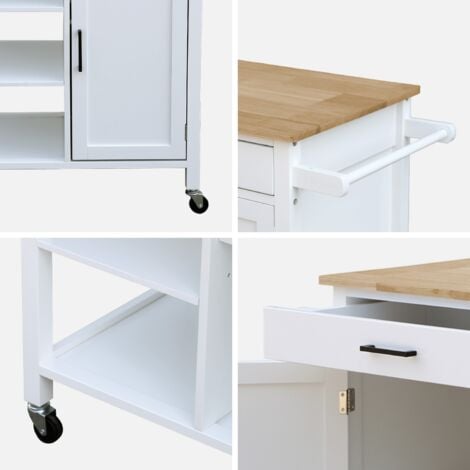Carrello da cucina in legno di gomma con manico