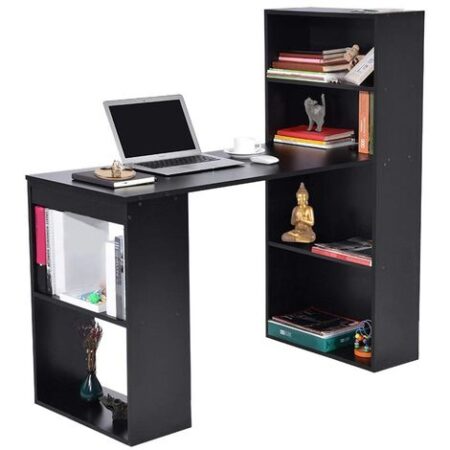 Scrivania con Libreria Tavolo Porta Pc Computer in Melanina Casa Ufficio Nero