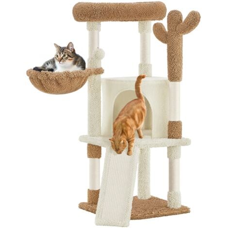 Yaheetech Albero Tiragraffi per Gatti a Forma di Cactus in Truciolato e Corda di Sisal 42,5 cm × 42,5 cm × 106,5 cm Beige/Marrone