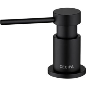 Cecipa Dispenser Sapone da Cucina Con Contenitore da 300 ml + Tubo di Prolunga in Silicone da 1,25 m – Dispenser di Sapone per Lavello da Cucina Sottopiano – Nero