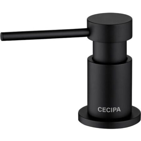 Cecipa Dispenser Sapone da Cucina Con Contenitore da 300 ml + Tubo di Prolunga in Silicone da 1,25 m - Dispenser di Sapone per Lavello da Cucina Sottopiano - Nero
