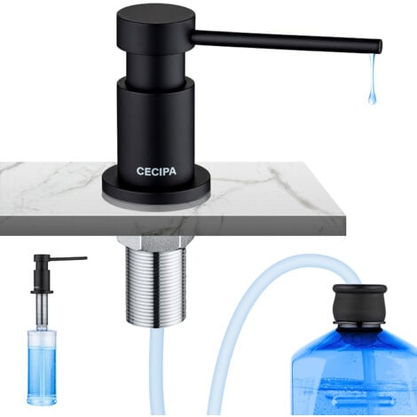 Cecipa Dispenser Sapone da Cucina Con Contenitore da 300 ml + Tubo di Prolunga in Silicone da 1,25 m - Dispenser di Sapone per Lavello da Cucina Sottopiano - Nero