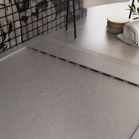 Piatto doccia in marmo resina grigio chiaro pietra cemento prestige, misura 70x100