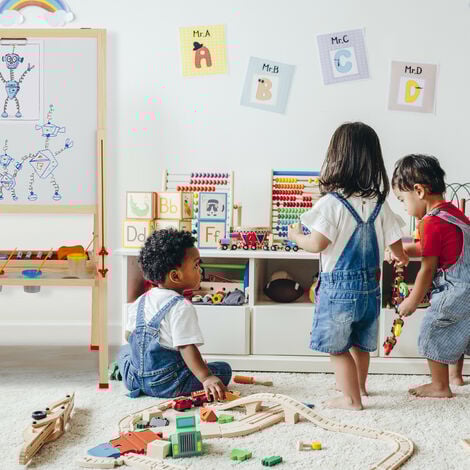 Relaxdays Lavagnetta per Bambini, Regolabile in Altezza & Magnetica in Legno, 122-160 x 65x 69 cm, Legno Naturale