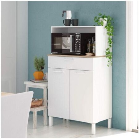 Mobile cucina 72x40x126 cm bianco opaco e rovere canadese con due ante e un cassetto - Fanaro