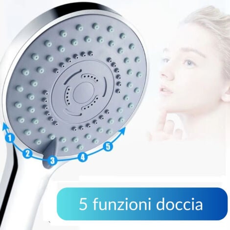Doccetta soffione vasca doccia 5 funzioni multigetto anticalcare abs cromato  pezzi 1