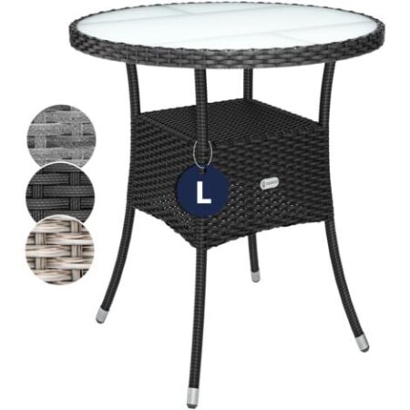 CASARIA® Tavolo Rotondo da Giardino Polyrattan 80 cm Piano in Vetro 5mm Altezza Regolabile Tavolino da Caffè Terrazza Balcone  Schwarz L (de)