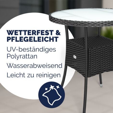 CASARIA® Tavolo Rotondo da Giardino Polyrattan 80 cm Piano in Vetro 5mm Altezza Regolabile Tavolino da Caffè Terrazza Balcone  Schwarz L (de)