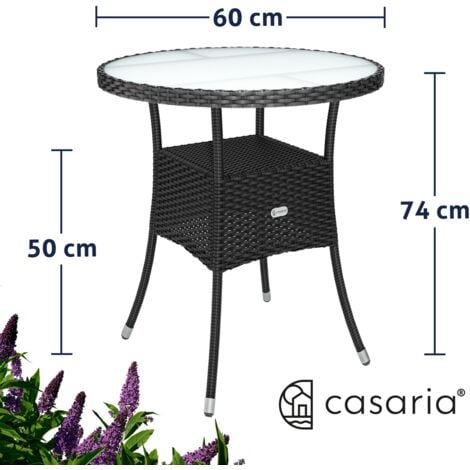 CASARIA® Tavolo Rotondo da Giardino Polyrattan 80 cm Piano in Vetro 5mm Altezza Regolabile Tavolino da Caffè Terrazza Balcone  Schwarz L (de)