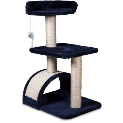 Tiragraffi per gatti con cuccia e graffiatoio blu