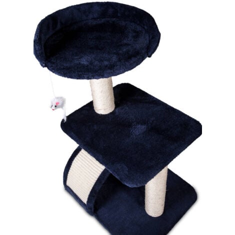 Tiragraffi per gatti con cuccia e graffiatoio blu