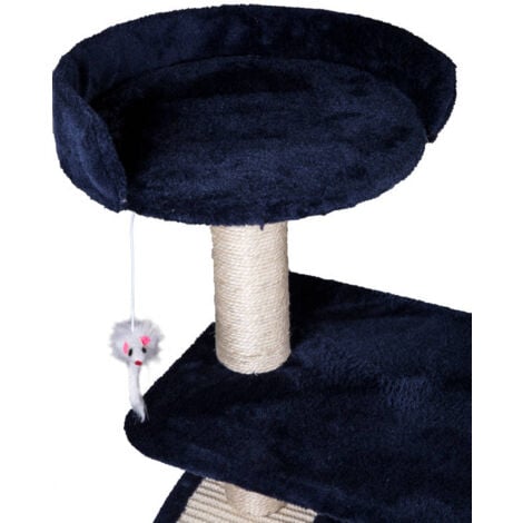 Tiragraffi per gatti con cuccia e graffiatoio blu