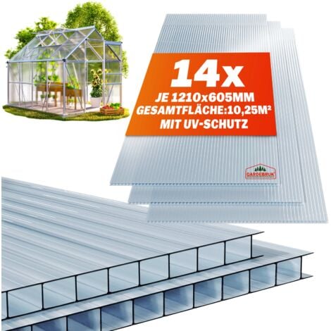 GARDEBRUK® 14x Pannelli Alveolari in Policarbonato da Giardino 60,5 x 121cm Lastra Doppia da 4 mm Copertura Trasparente per Serra