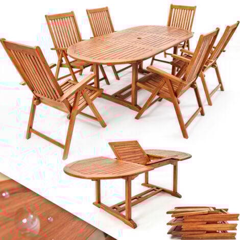 CASARIA® Set di mobili da giardino in legno 6 sedie con tavolo certificato FSC® con portaombrellone braccioli sedie pieghevoli giardino terrazza 7 pz. eucalipto