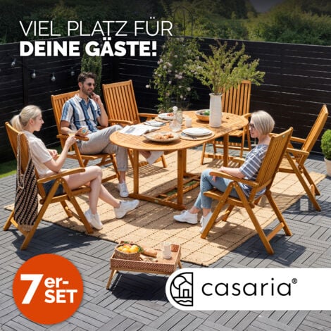 CASARIA® Set di mobili da giardino in legno 6 sedie con tavolo certificato FSC® con portaombrellone braccioli sedie pieghevoli giardino terrazza 7 pz. eucalipto