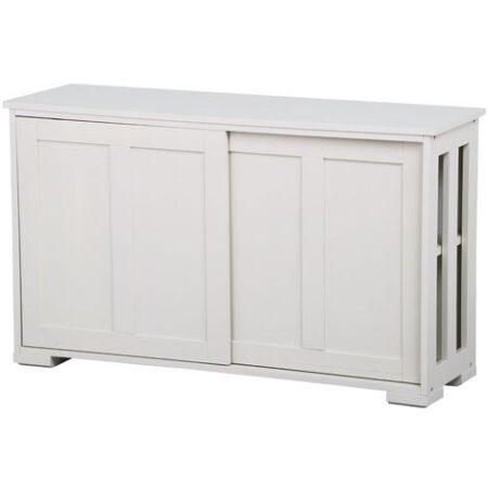 Yaheetech Credenza Buffet da Soggiorno Cucina Mobiletto Mobile TV Armadietto con 2 Ante Scorrevoli Moderno da Salotto Studio Ripiano Regolabile Avorio
