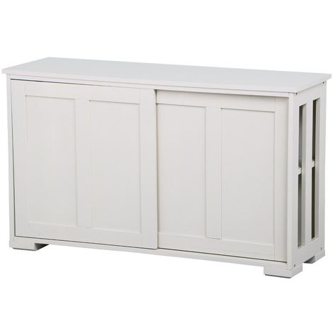 Yaheetech Credenza Buffet da Soggiorno Cucina Mobiletto Mobile TV Armadietto con 2 Ante Scorrevoli Moderno da Salotto Studio Ripiano Regolabile Avorio