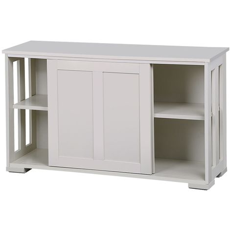 Yaheetech Credenza Buffet da Soggiorno Cucina Mobiletto Mobile TV Armadietto con 2 Ante Scorrevoli Moderno da Salotto Studio Ripiano Regolabile Avorio