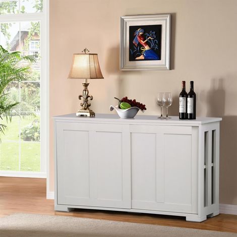 Yaheetech Credenza Buffet da Soggiorno Cucina Mobiletto Mobile TV Armadietto con 2 Ante Scorrevoli Moderno da Salotto Studio Ripiano Regolabile Avorio