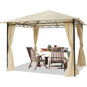 Gazebo da Giardino 3×3 m – 100% impermeabile – con 4 teli laterali – ca. 180g/m² telo del tetto color crema