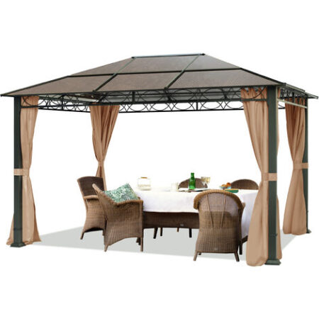 Gazebo da Giardino 3x4 m - 100% impermeabile – ALU DELUXE - con 4 teli laterali – Gazebo color ocra – tetto in lastre di Policarbonato