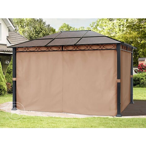 Gazebo da Giardino 3x4 m - 100% impermeabile – ALU DELUXE - con 4 teli laterali – Gazebo color ocra – tetto in lastre di Policarbonato