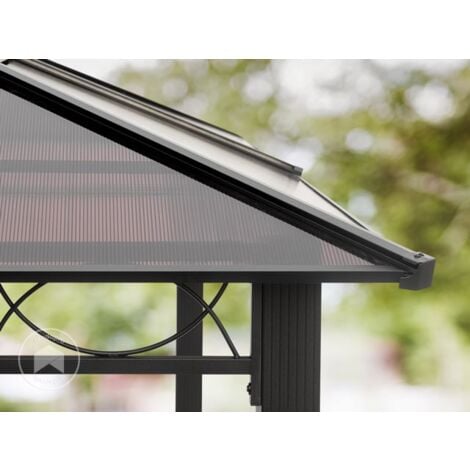 Gazebo da Giardino 3x4 m - 100% impermeabile – ALU DELUXE - con 4 teli laterali – Gazebo color ocra – tetto in lastre di Policarbonato