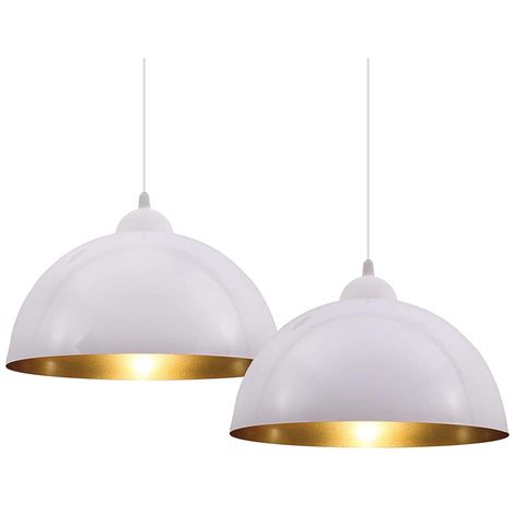 Set 2 Lampadari Sospensione Moderno Design Industriale Lampada Metallo Bianc Oro