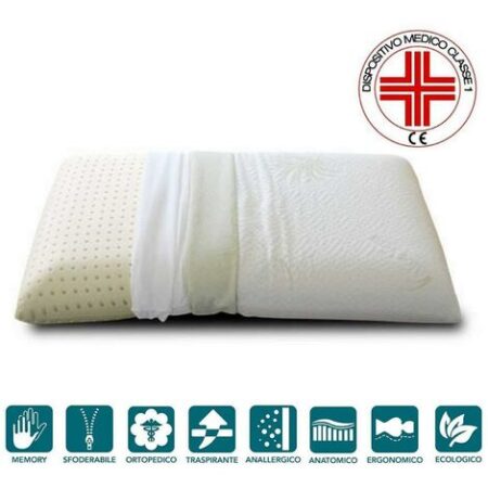 EVERGREENWEB - OFFERTA Cuscino Letto 40x70 Alto 12 cm Modello Saponetta 100% MEMORY FOAM, doppia fodera ALOE VERA e COTONE Sfoderabile Guanciale RILASSANTE per dolori Cervicali con DISPOSITIVO MEDICO