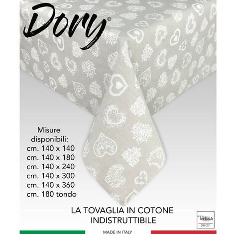 TOVAGLIA DORY tirolese CUORE BIANCO in cotone Cm. 140x140 x4 persone