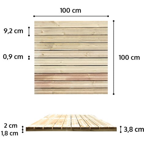 Onlywood Piastrelle in legno da esterno STRONG 100x100x3,8 cm - Pino Impregnato in Autoclave