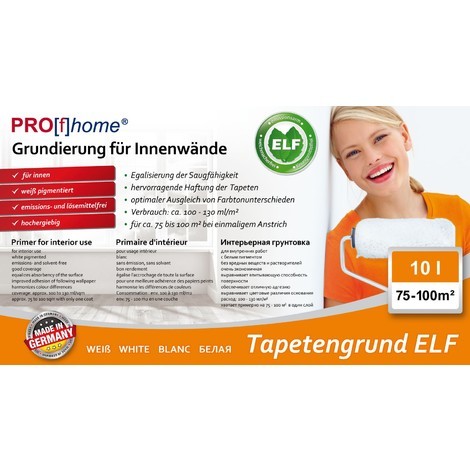 Primer speciale PROFHOME imprimitura per interni per carta da parati e TNT colore bianco 10 l max. 100 m2