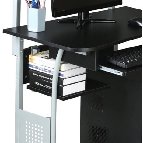 Yaheetech Scrivania Computer PC e Stampante con Ruote Ufficio Mobile Tavolo per Computer e Stampante Tastiera Scorrevole da Studio Nera