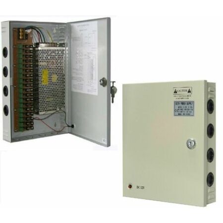 RACK BOX ALIMENTATORE 18 USCITE CANALI STABILIZZATO TELECAMERA CCTV CENTRALINA