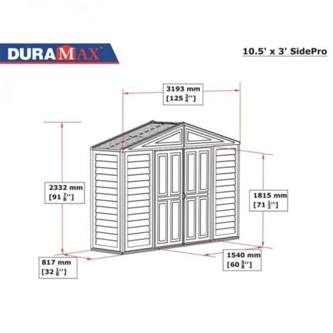 Casetta in PVC SidePro 10,5'x3' Duramax Classic, 319 x 85 x 233 cm